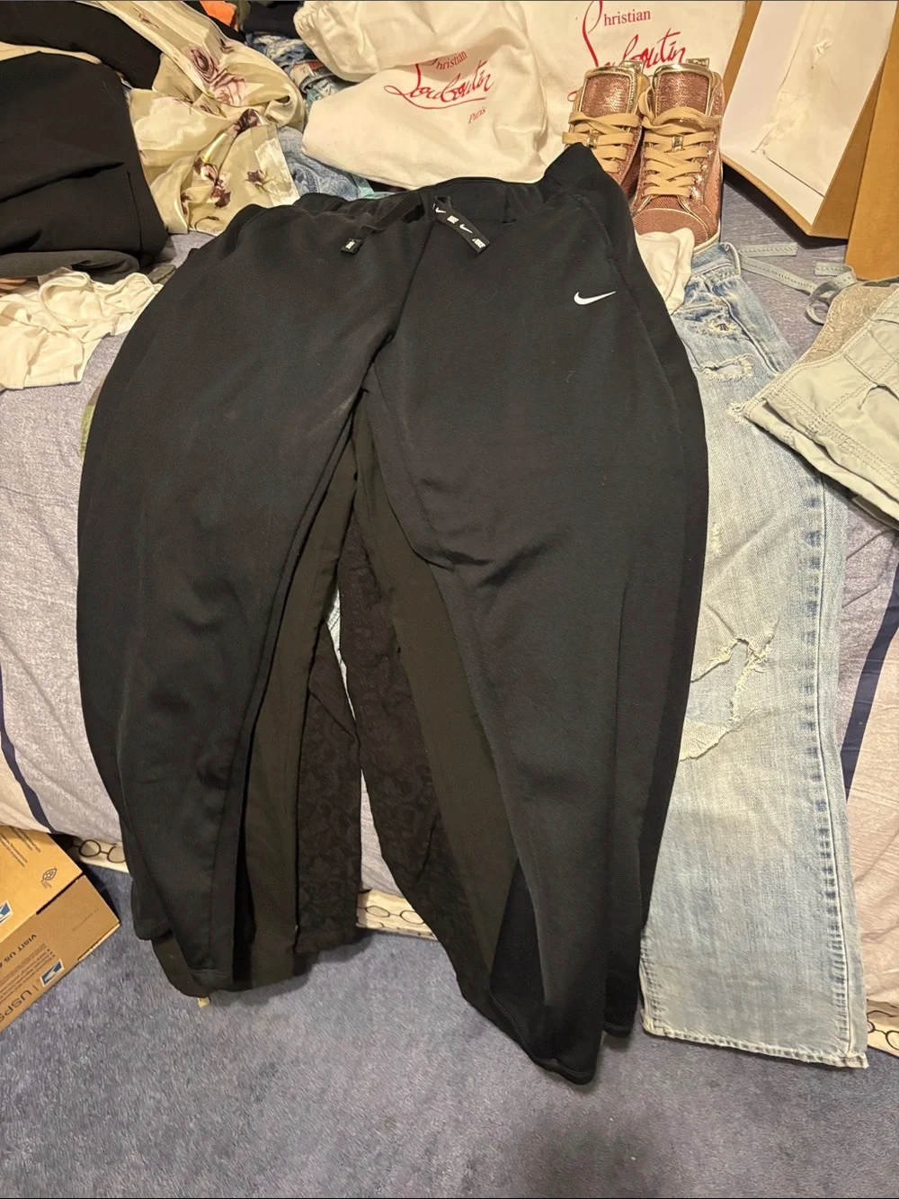 Nike Black Womens Sweatpants with White Swoosh and fleece lining